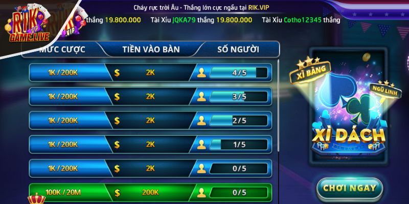 Giới thiệu thông về Xì Dách RIKVIP